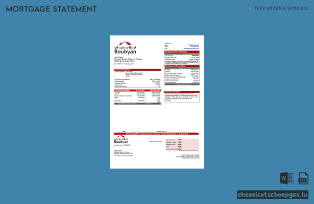 Kuwait Boubyan Bank Hypothekenabrechnung Word- und PDF-Beispielvorschau